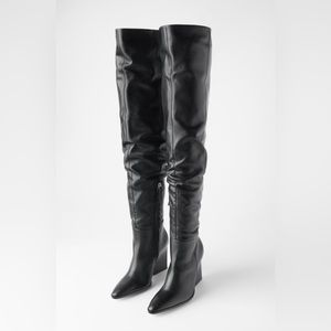 Zara Black Leather Over The Knee Boots. Size EU 39. Only wore once.